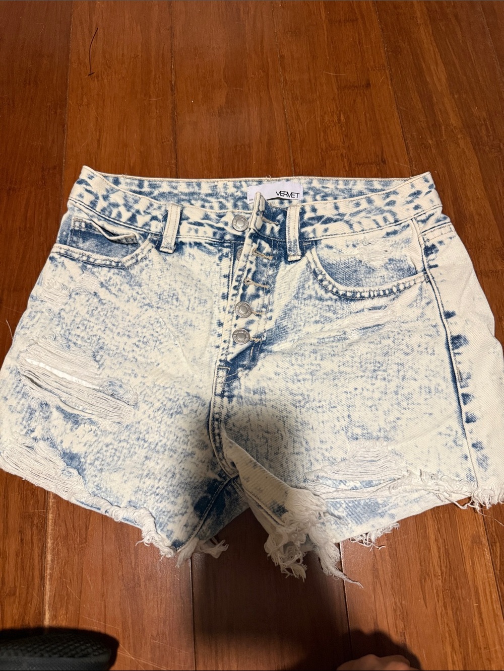 VERVET by Flying Monkey Light Acid-Wash High-Rise Denim Shorts